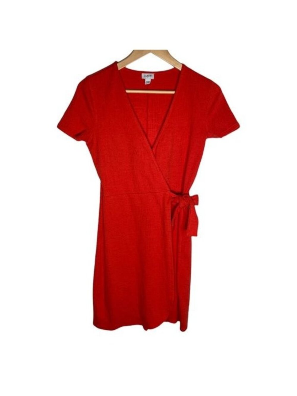 J Crew XXS Red Orange Faux Wrap Dress Short Sleeve Work Office